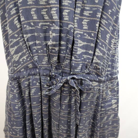 NSF Washed Silk Midi Dress Sz S Navy Blue Boho Printed Pockets Hi Low Scoop Neck - Picture 8 of 11